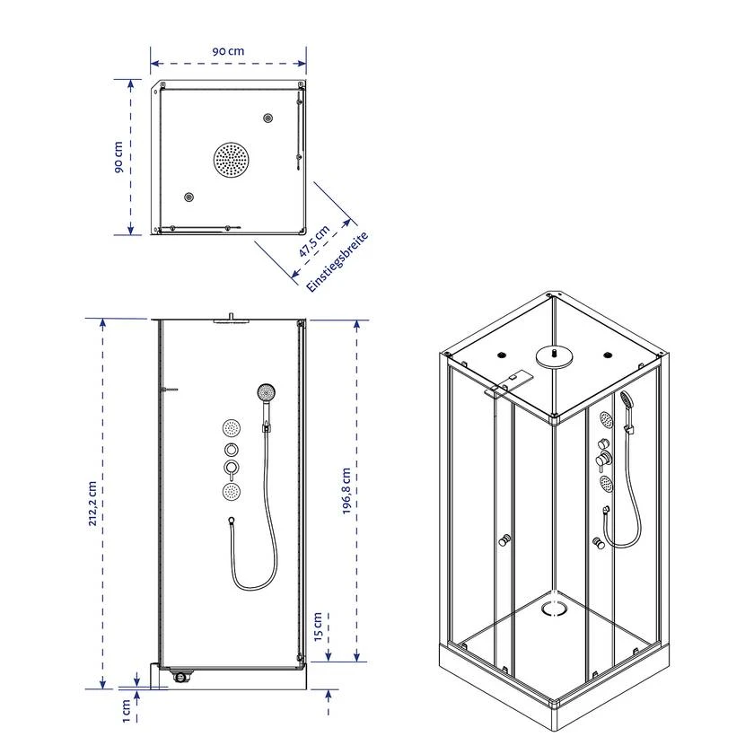 Eckdusche Marwell Black Square - Image 5