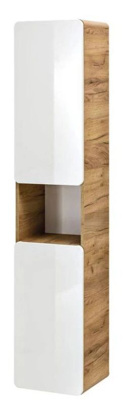 Badmöbel Hochschrank Wotaneiche Weiss