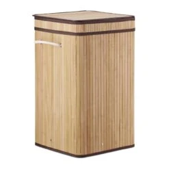 1 X Faltbarer Wäschekorb Bambus Schwarz