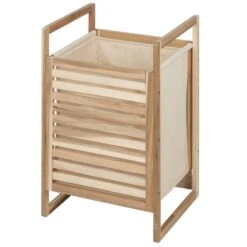 Wäschekorb Aus Holz Mit Stoffsack ACINA
