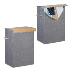 2 X Wäschekorb Mit Klettdeckel Grau