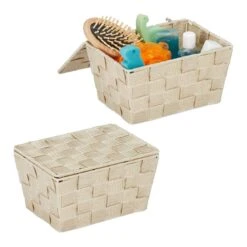 2 X Aufbewahrungskorb Mit Deckel Beige