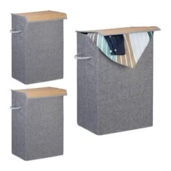 3 X Wäschekorb Mit Klettdeckel Grau