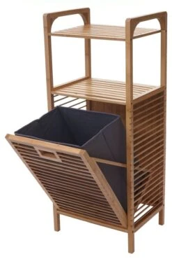 Regal Mit Wäschekorb HWC-B94 Bambus