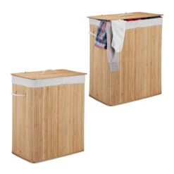 2 X Wäschekorb Bambus Mit 2 Fächern